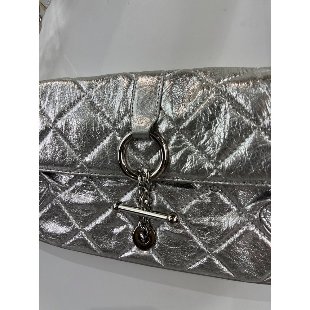 Antonio Melani Silver Quilted Leather Shoulder Bag Chain Strap & Clasp Closure ~ - Picture 2 of 6